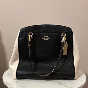 Coach Minetta Two-Tone Black and White Pebbled Leather Shoulder Bag